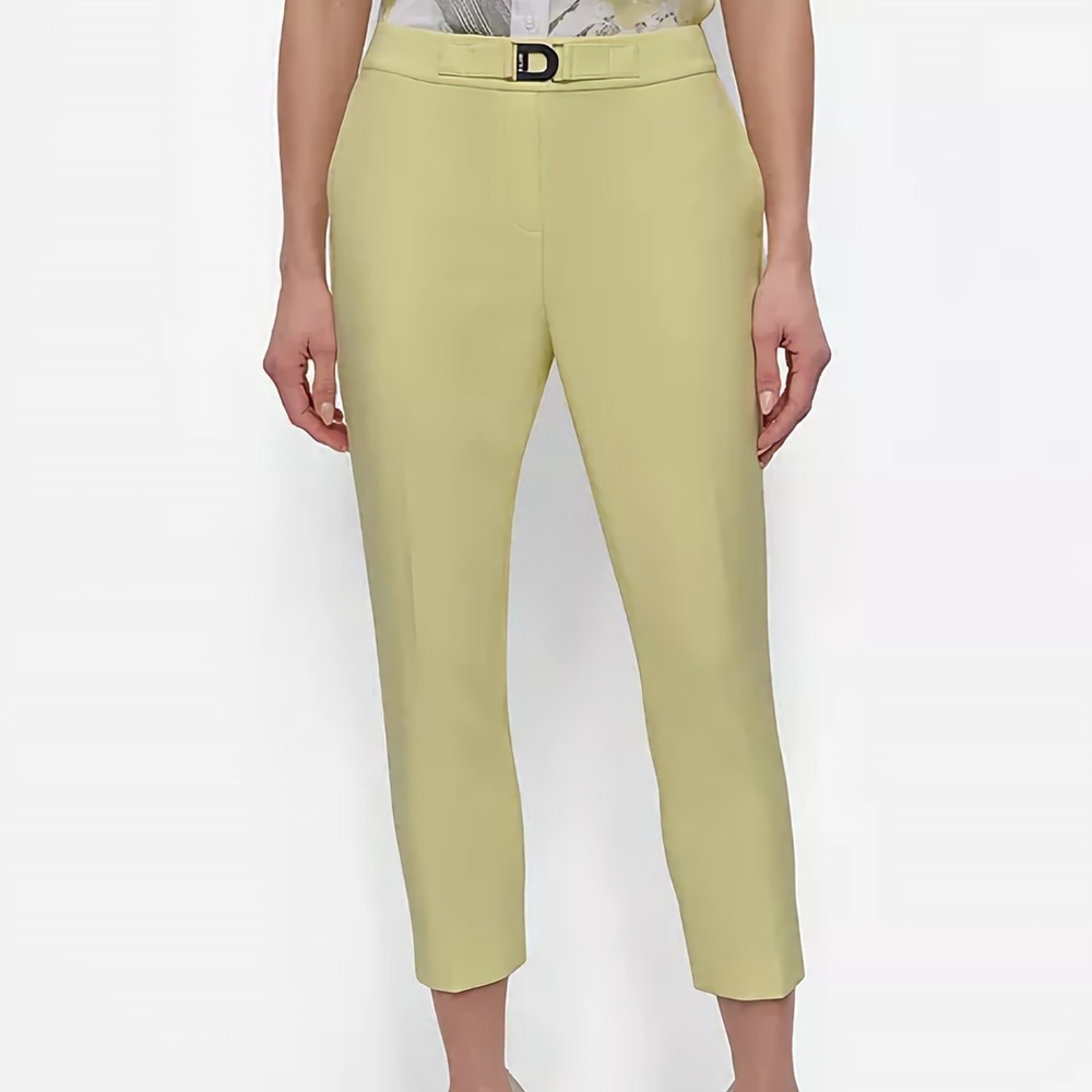DKNY Flat Front Straight Leg Ankle Pants Pull On Logo Yellow Womens Size 2 NWT
